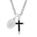Men Stainless Steel Necklace with Cross and St. Benedict Pendants