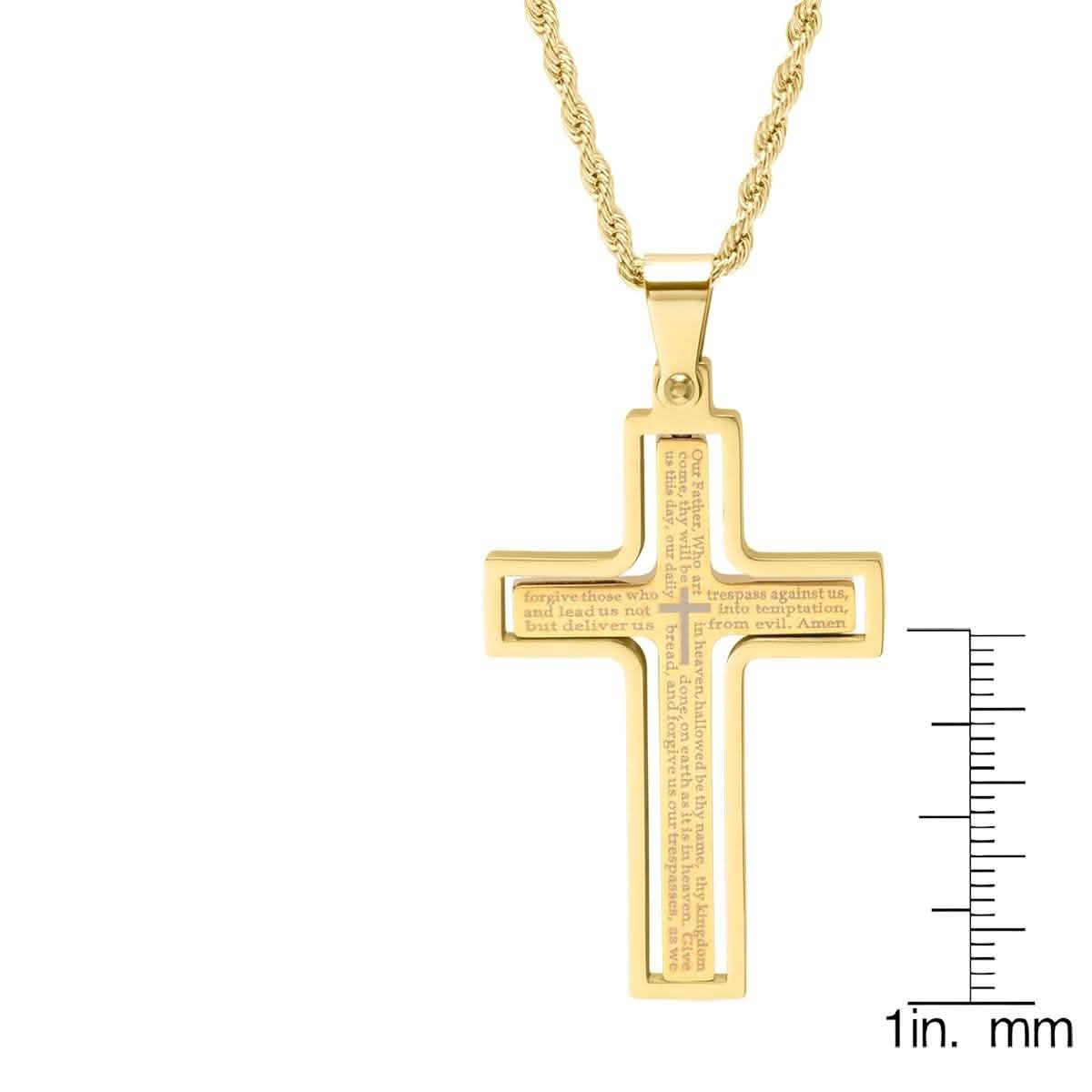 Men Stainless Steel Our Father English Prayer Rotating Cross Pendant