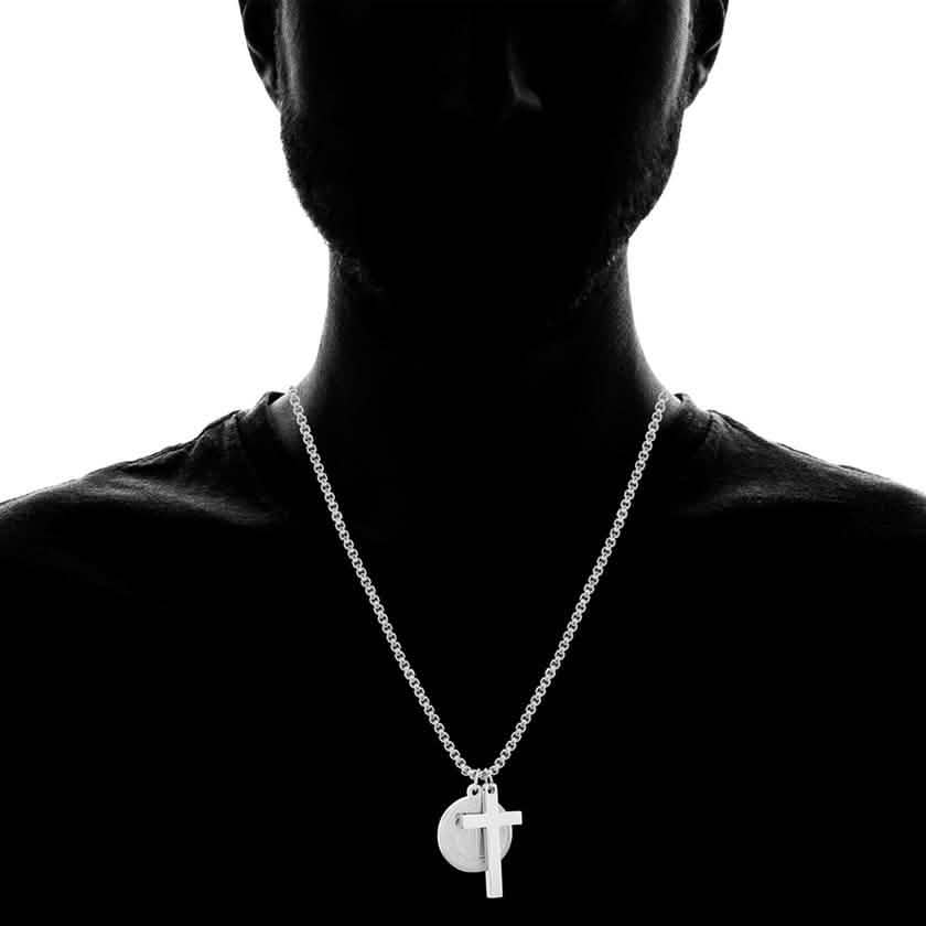 Men Stainless Steel Saint Benedict and Cross Charm with Prayer Gift Box