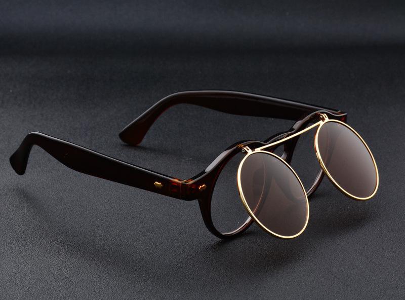 Men Vintage Flat Top Goggles Round Design Metal Retro Glasses For Men & Women Flip Up Sun Glasses New Colourful Fashionable Sunglasses For Men & Women