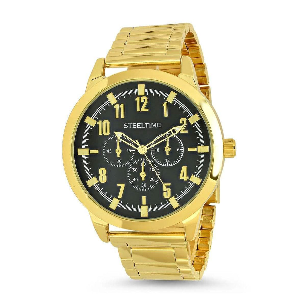 Men's 18K Gold Plated Alloy Strap and Stainless Steel Watch and 18K Gold Plated Stainless Steel Bracelet