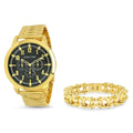 Men's 18K Gold Plated Alloy Strap and Stainless Steel Watch and 18K Gold Plated Stainless Steel Bracelet