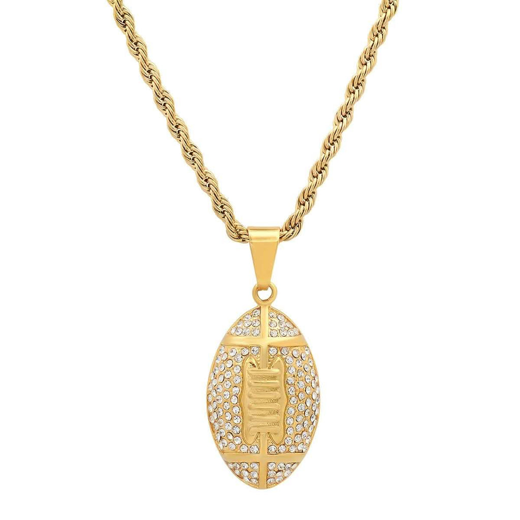 Men's 18k Gold Plated Stainless Steel and Simulated Diamonds American Football Pendant