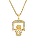 Men's 18k Gold Plated Stainless Steel and Simulated Diamonds Basketball Pendant