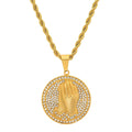 Men's 18k Gold Plated Stainless Steel and Simulated Diamonds Prayer Hands Pendant