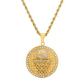 Men's 18k Gold Plated Stainless Steel and Simulated Diamonds Round Basketball Pendant