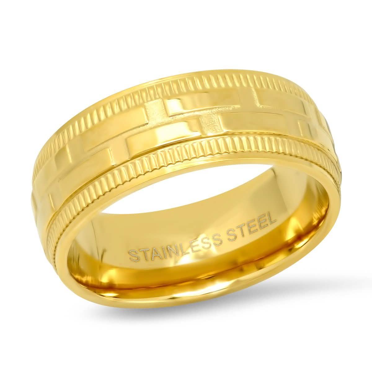 Men's 18K Gold Plated Stainless Steel Brick Pattern Ring