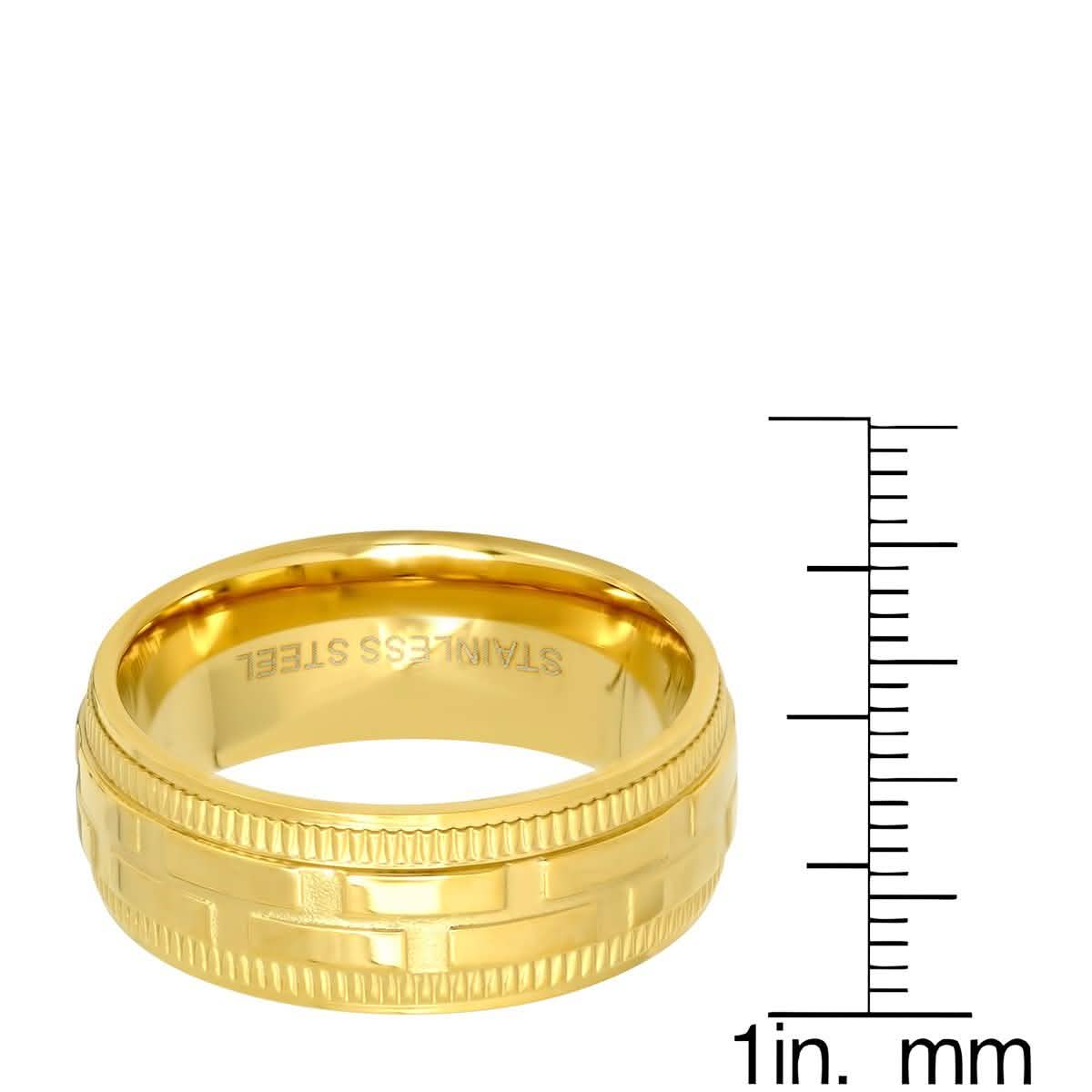 Men's 18K Gold Plated Stainless Steel Brick Pattern Ring