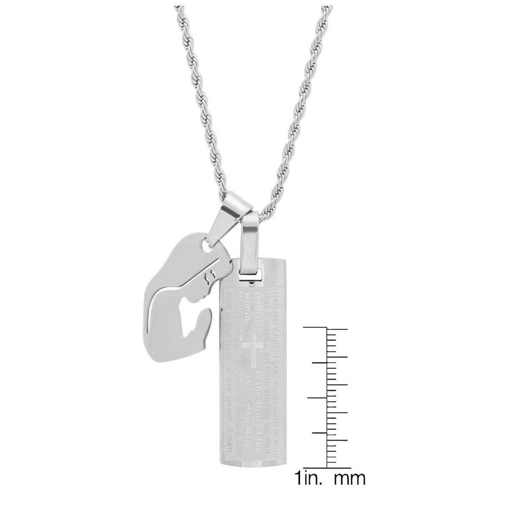 Men's 18K Gold Plated Stainless Steel Dog Tag Our Father English Prayer and Hail Mary Pendant