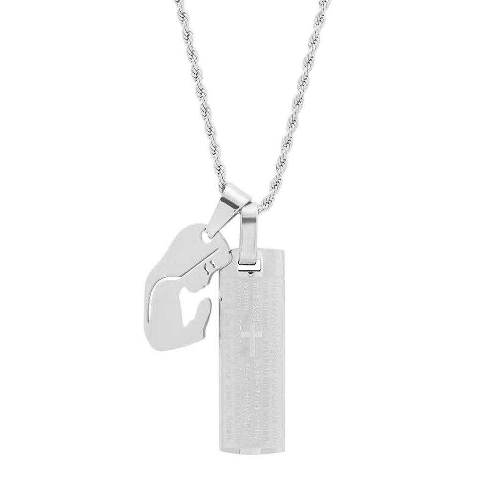 Men's 18K Gold Plated Stainless Steel Dog Tag Our Father English Prayer and Hail Mary Pendant