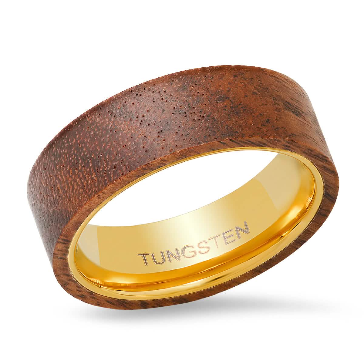 Men's 18k Gold Plated Tungsten and Wood Band Ring