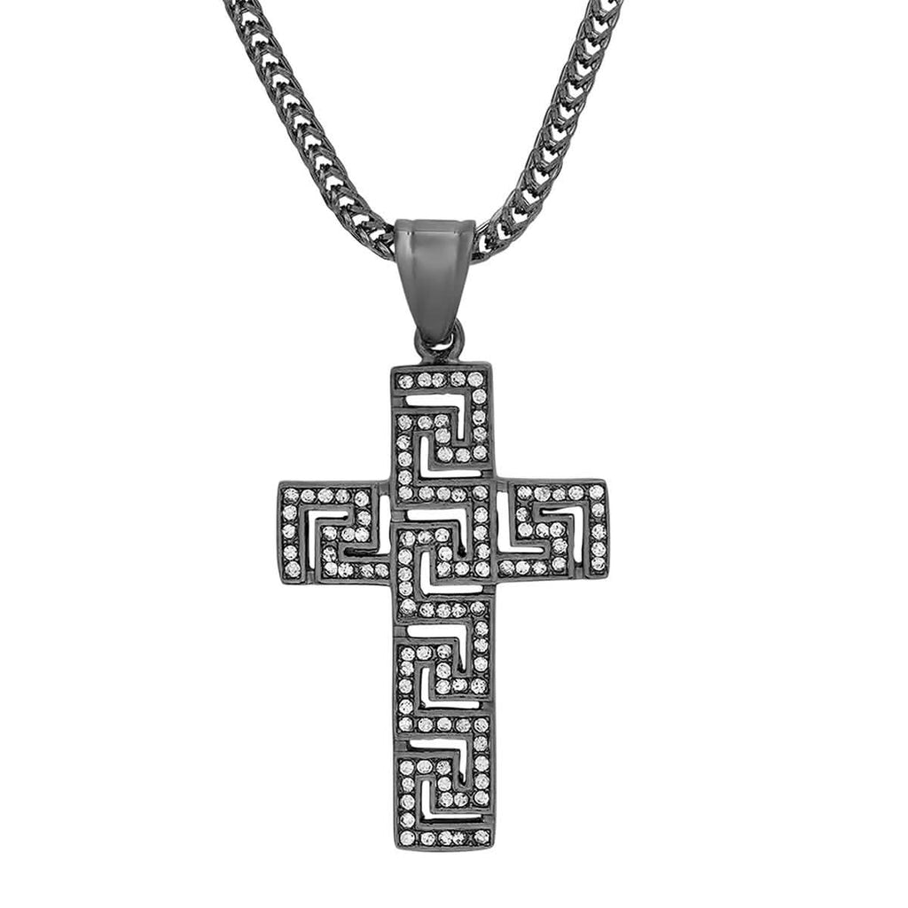 Men's Black IP Stainless Steel and Simulated Diamonds Cross Pendant