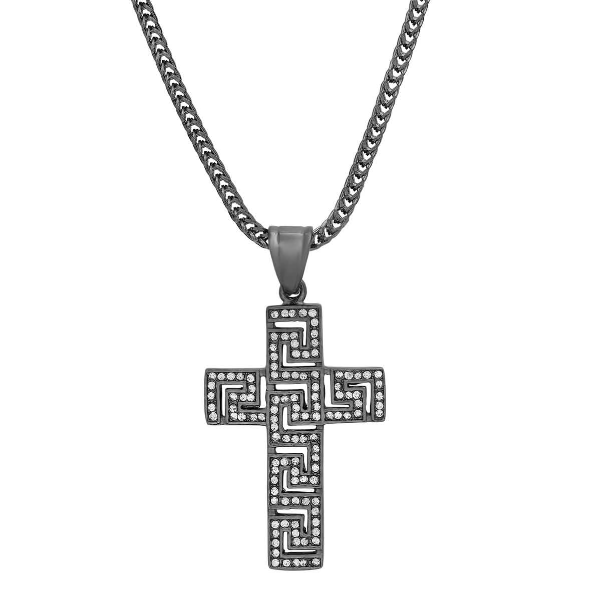 Men's Black IP Stainless Steel and Simulated Diamonds Cross Pendant