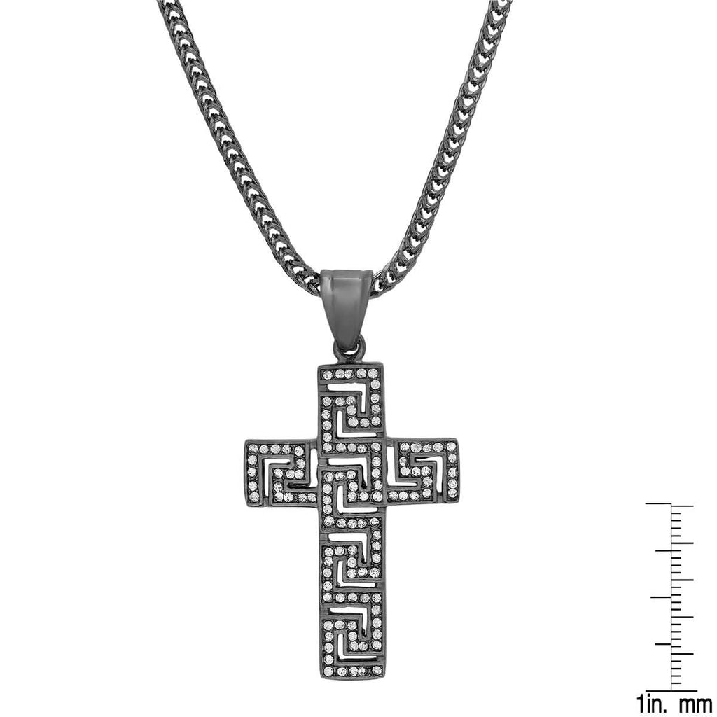Men's Black IP Stainless Steel and Simulated Diamonds Cross Pendant