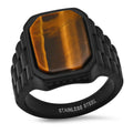 Men's Black IP Stainless Steel and Tiger Eye Ring