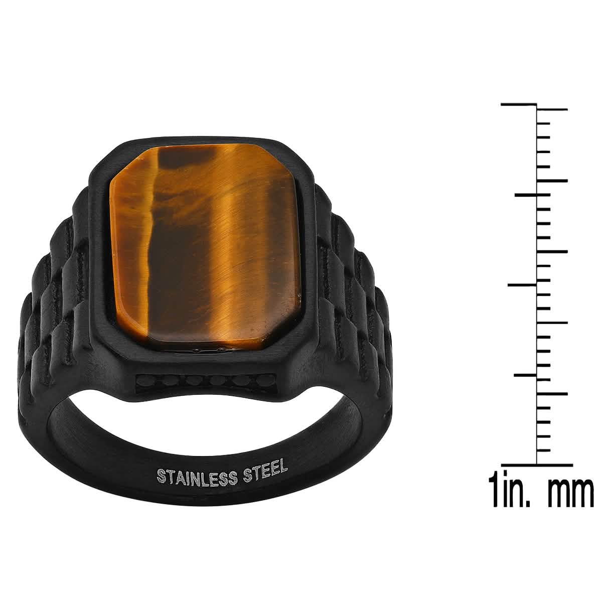 Men's Black IP Stainless Steel and Tiger Eye Ring