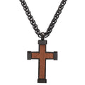 Men's Black IP Stainless Steel and Wood Cross Pendant