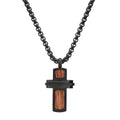 Men's Black IP Stainless Steel and Wood Small Cross Pendant