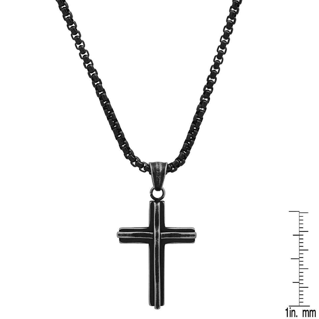 Men's Black IP Stainless Steel Cross Pendant