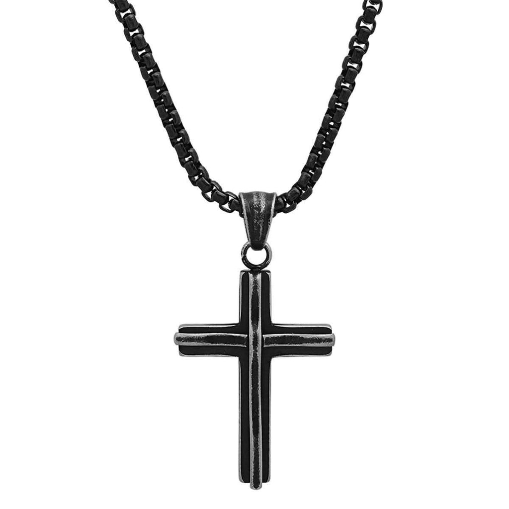 Men's Black IP Stainless Steel Cross Pendant