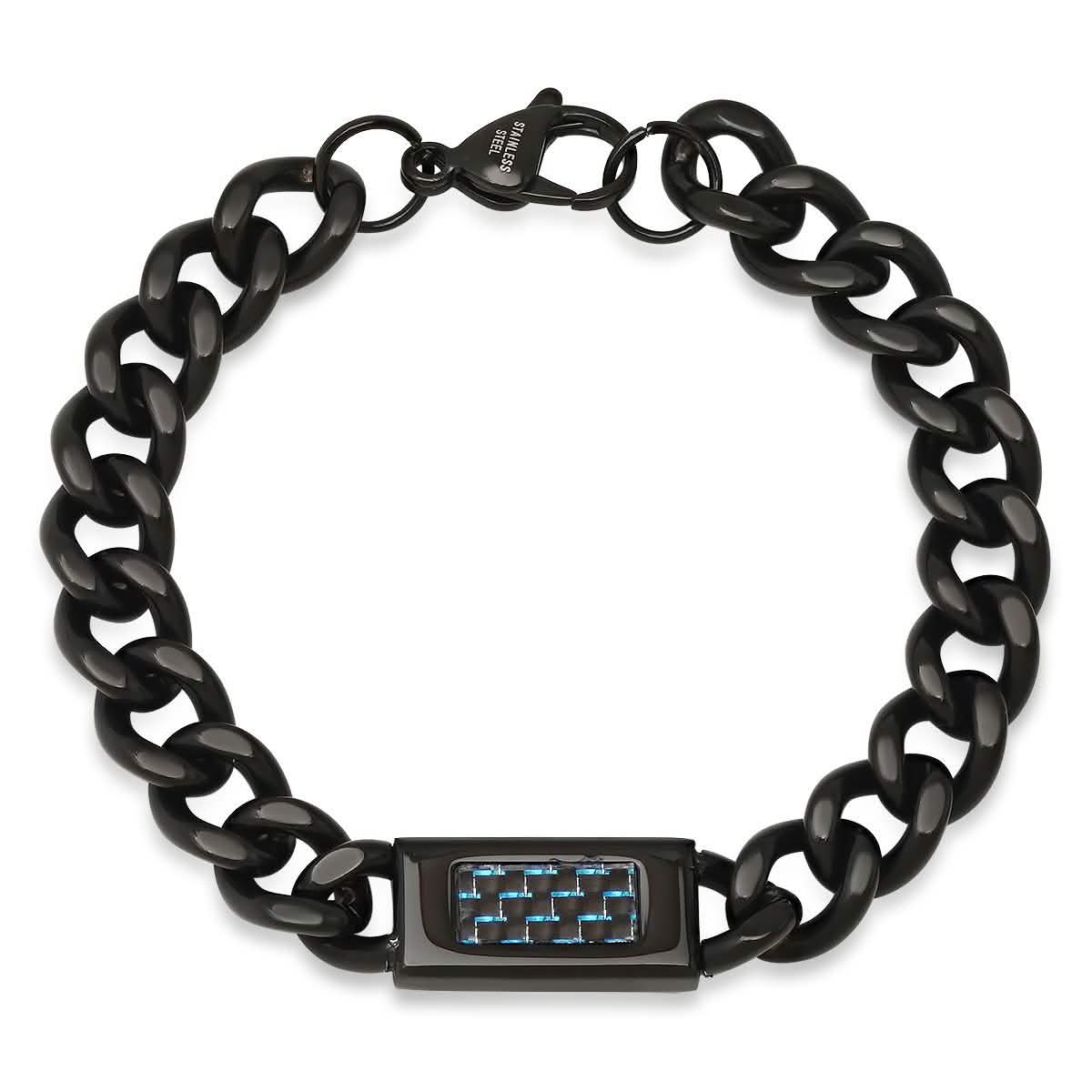 Men's Black IP Stainless Steel Cuban Link Chain ID Bracelet