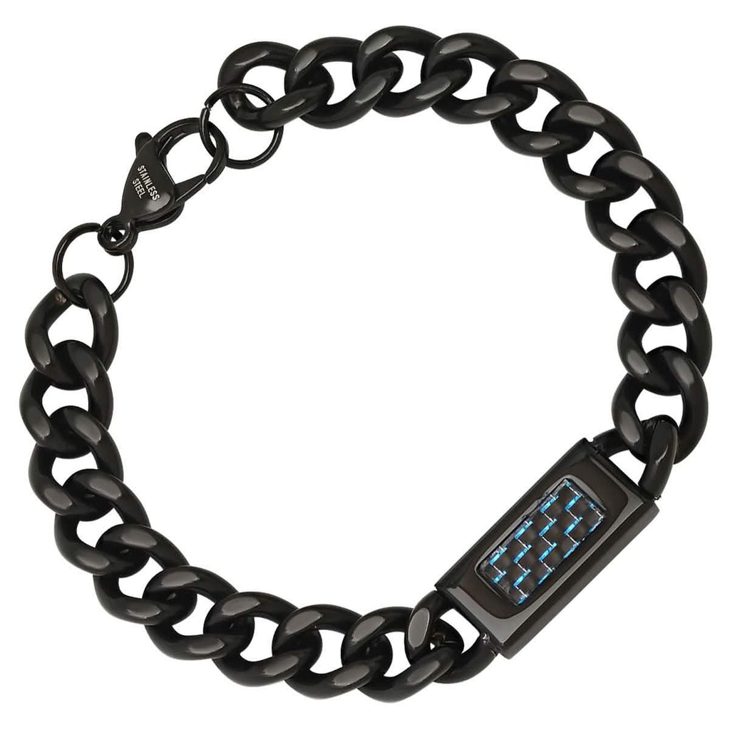 Men's Black IP Stainless Steel Cuban Link Chain ID Bracelet