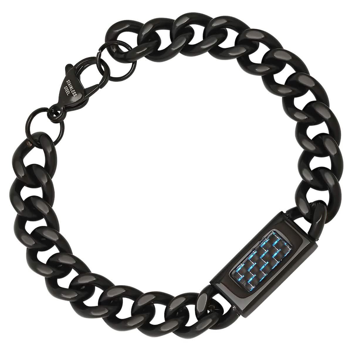 Men's Black IP Stainless Steel Cuban Link Chain ID Bracelet
