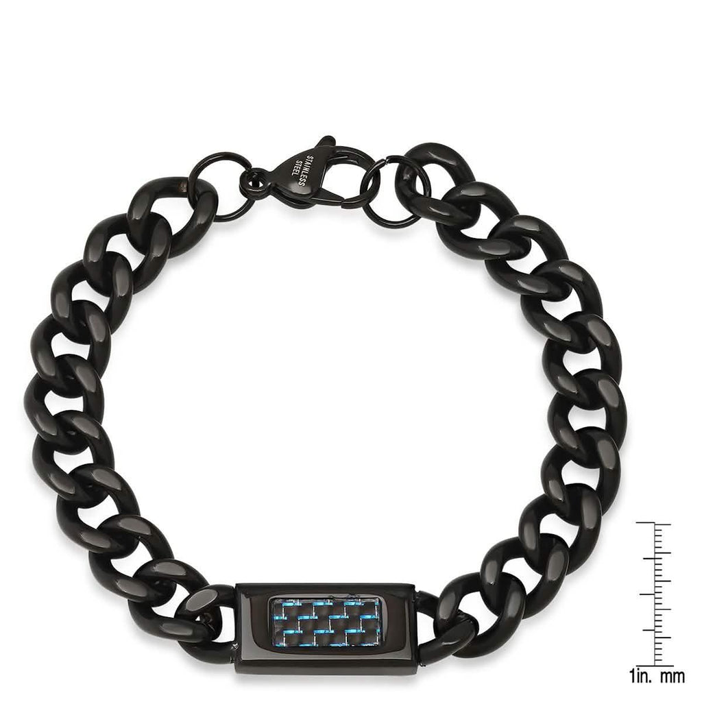 Men's Black IP Stainless Steel Cuban Link Chain ID Bracelet