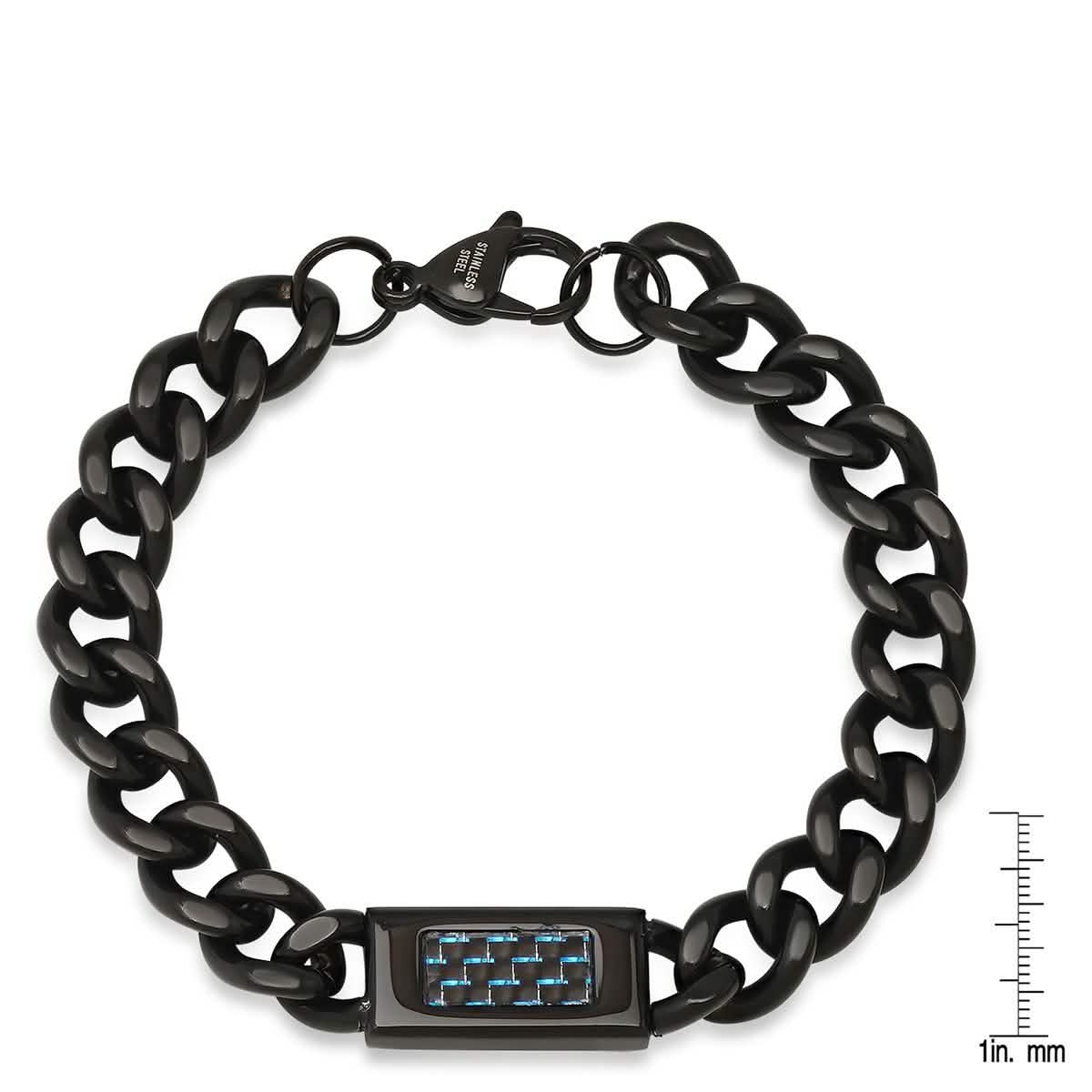 Men's Black IP Stainless Steel Cuban Link Chain ID Bracelet