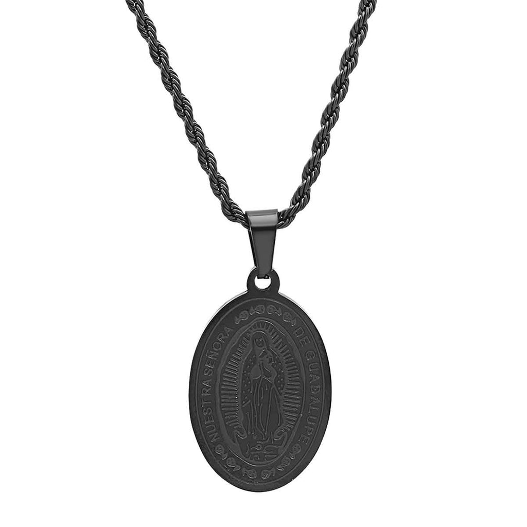 Men's Black IP Stainless Steel Lady Of Guadalupe Pendant
