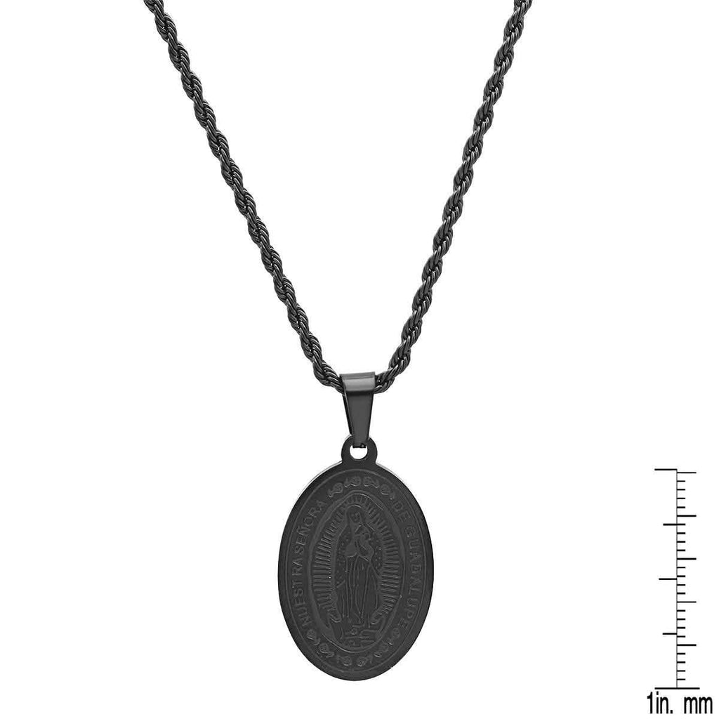 Men's Black IP Stainless Steel Lady Of Guadalupe Pendant