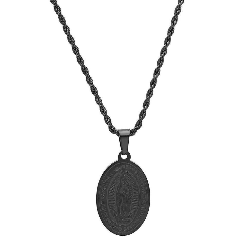 Men's Black IP Stainless Steel Lady Of Guadalupe Pendant