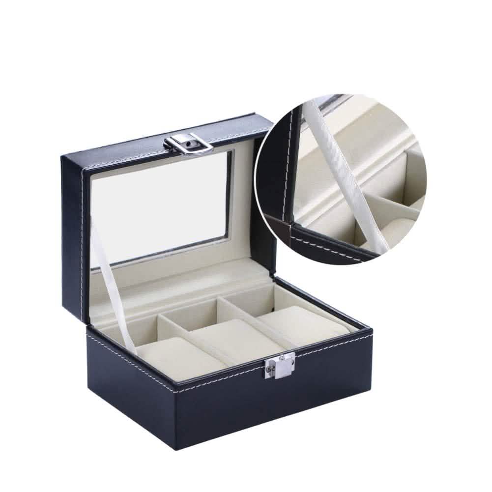 Mens Black Leather Display Glass Top Jewelry Case Organizer