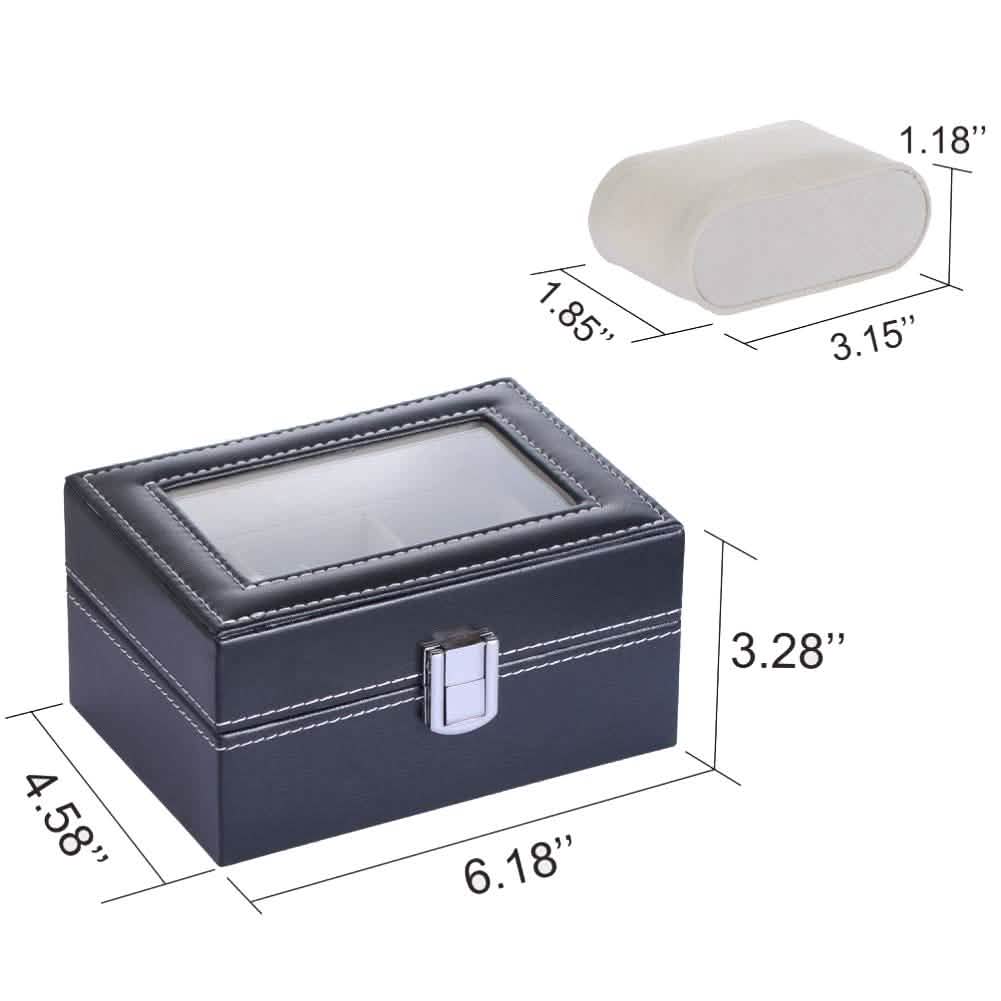 Mens Black Leather Display Glass Top Jewelry Case Organizer