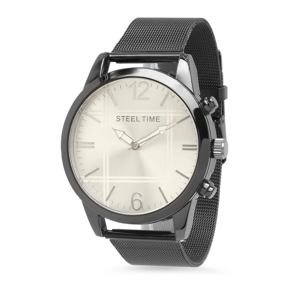 Men's Black Stainless Steel Mesh Strap Watch