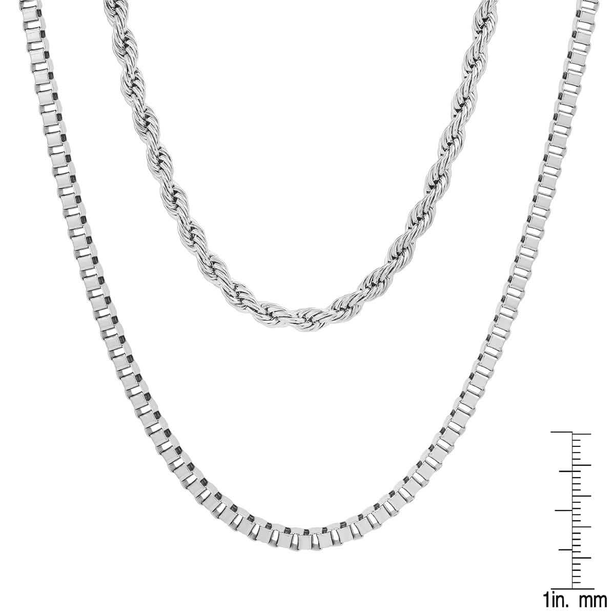 Men's Box Chain and Rope Chain Double Row Necklace