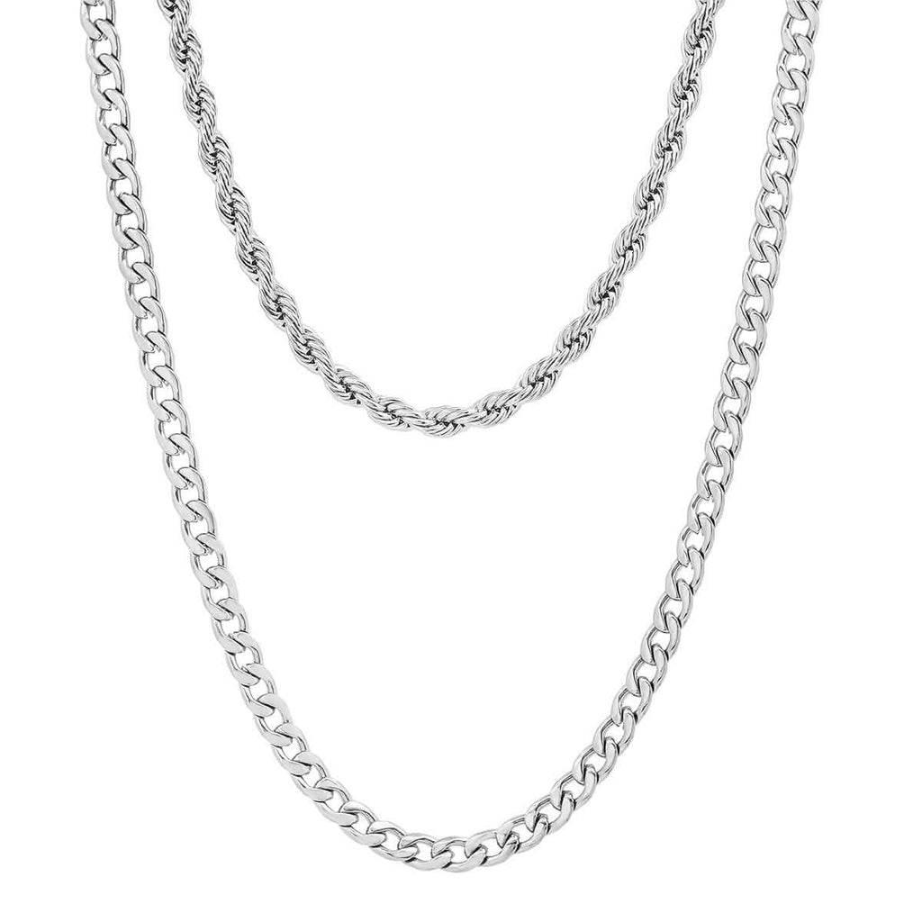 Men's Cuban and Rope Chain Double Row Necklace