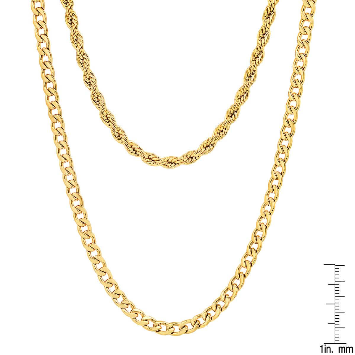 Men's Cuban and Rope Chain Double Row Necklace