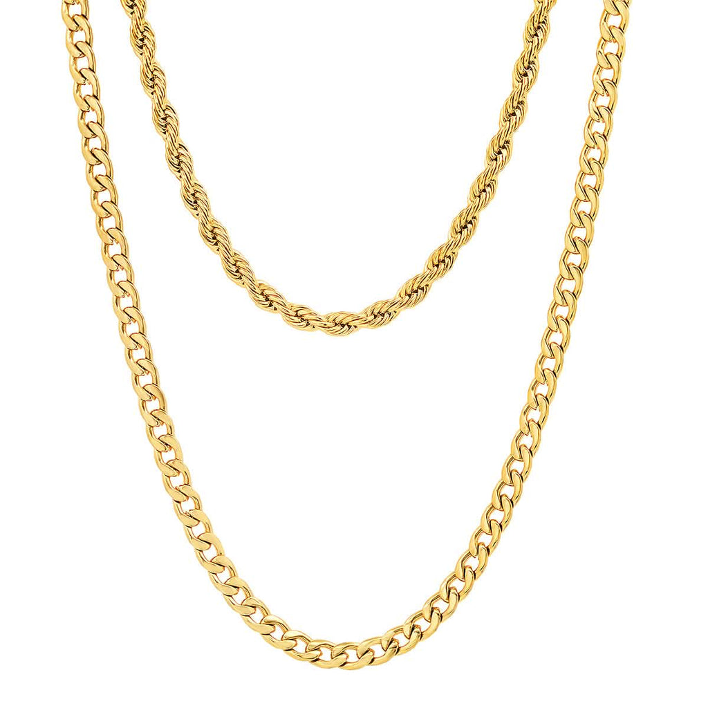 Men's Cuban and Rope Chain Double Row Necklace