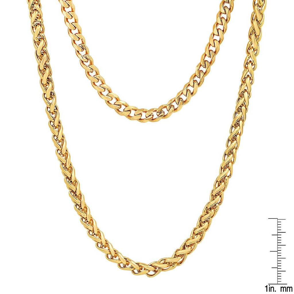 Men's Cuban and Wheat Chain Double Row Necklace