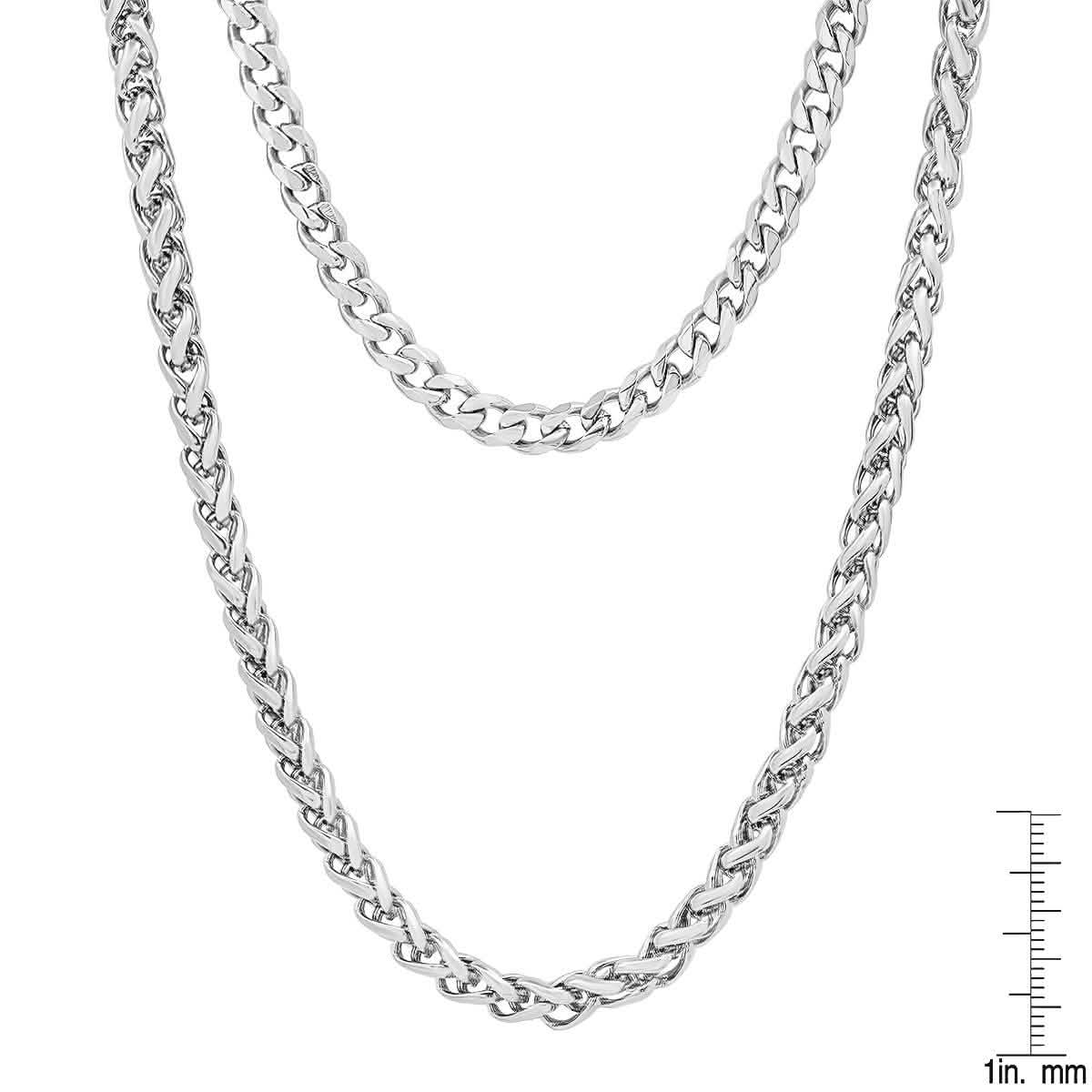 Men's Cuban and Wheat Chain Double Row Necklace