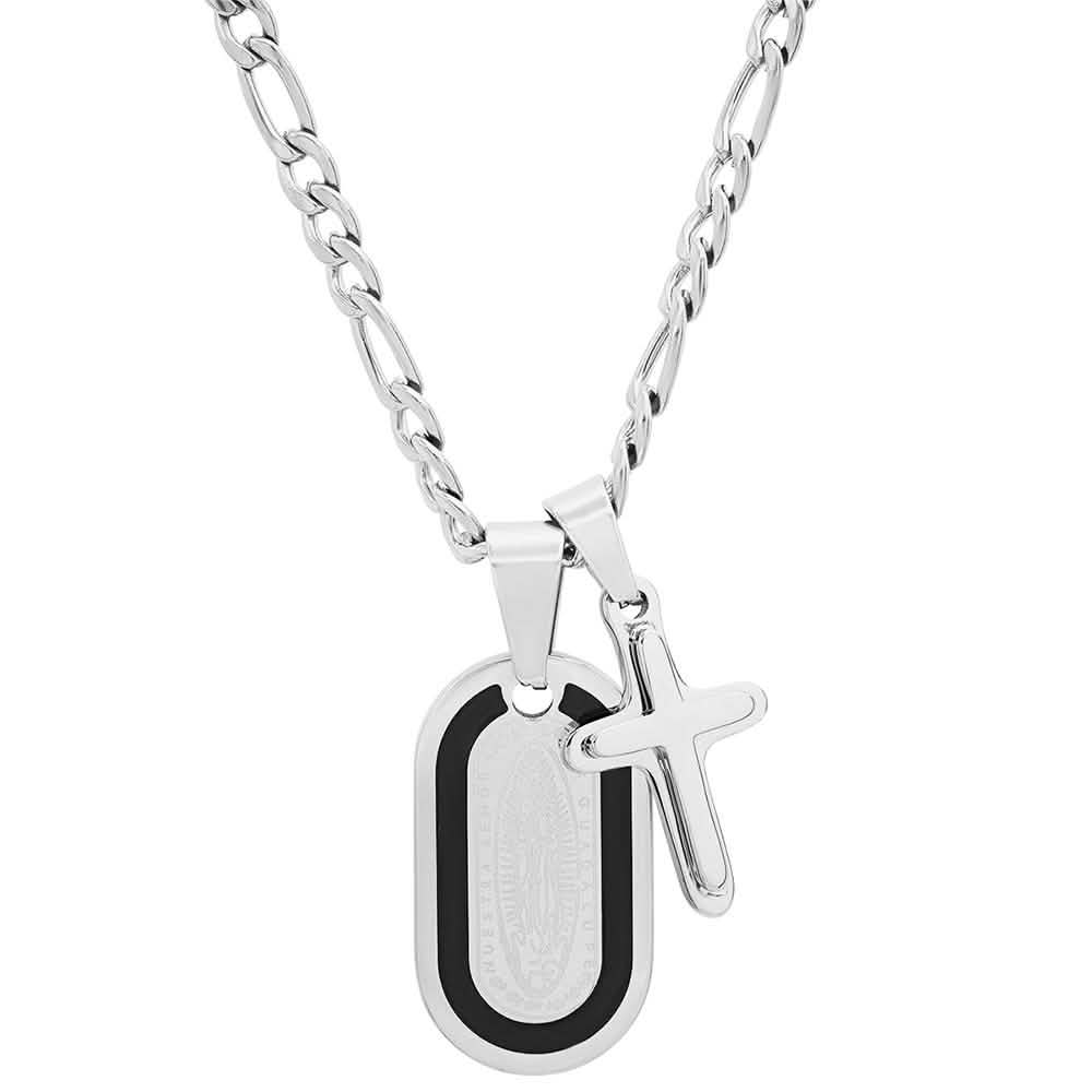 Men's Dog Tag Lady of Guadalupe And Cross Pendant