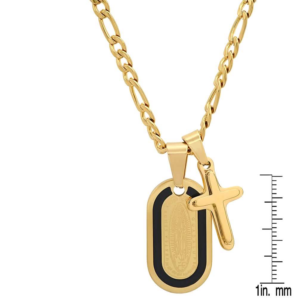 Men's Dog Tag Lady of Guadalupe And Cross Pendant