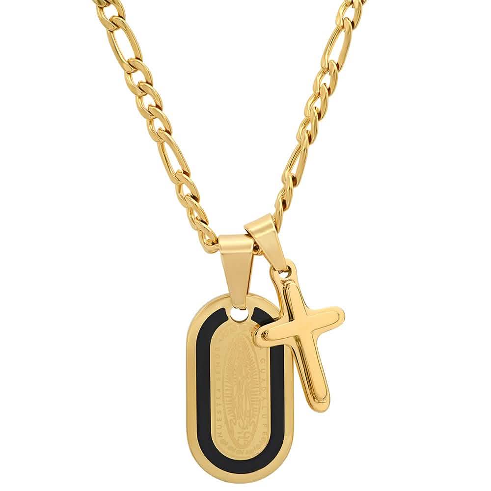 Men's Dog Tag Lady of Guadalupe And Cross Pendant
