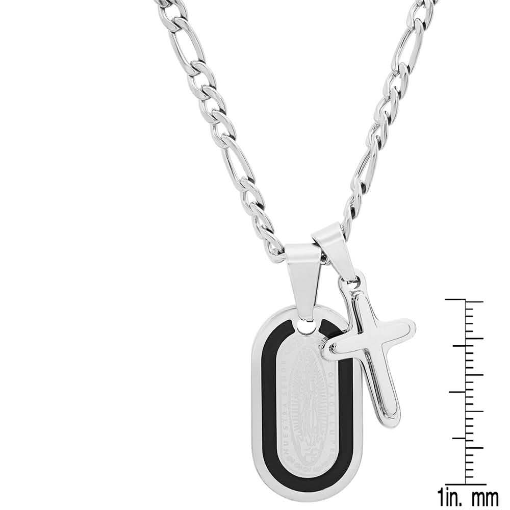 Men's Dog Tag Lady of Guadalupe And Cross Pendant