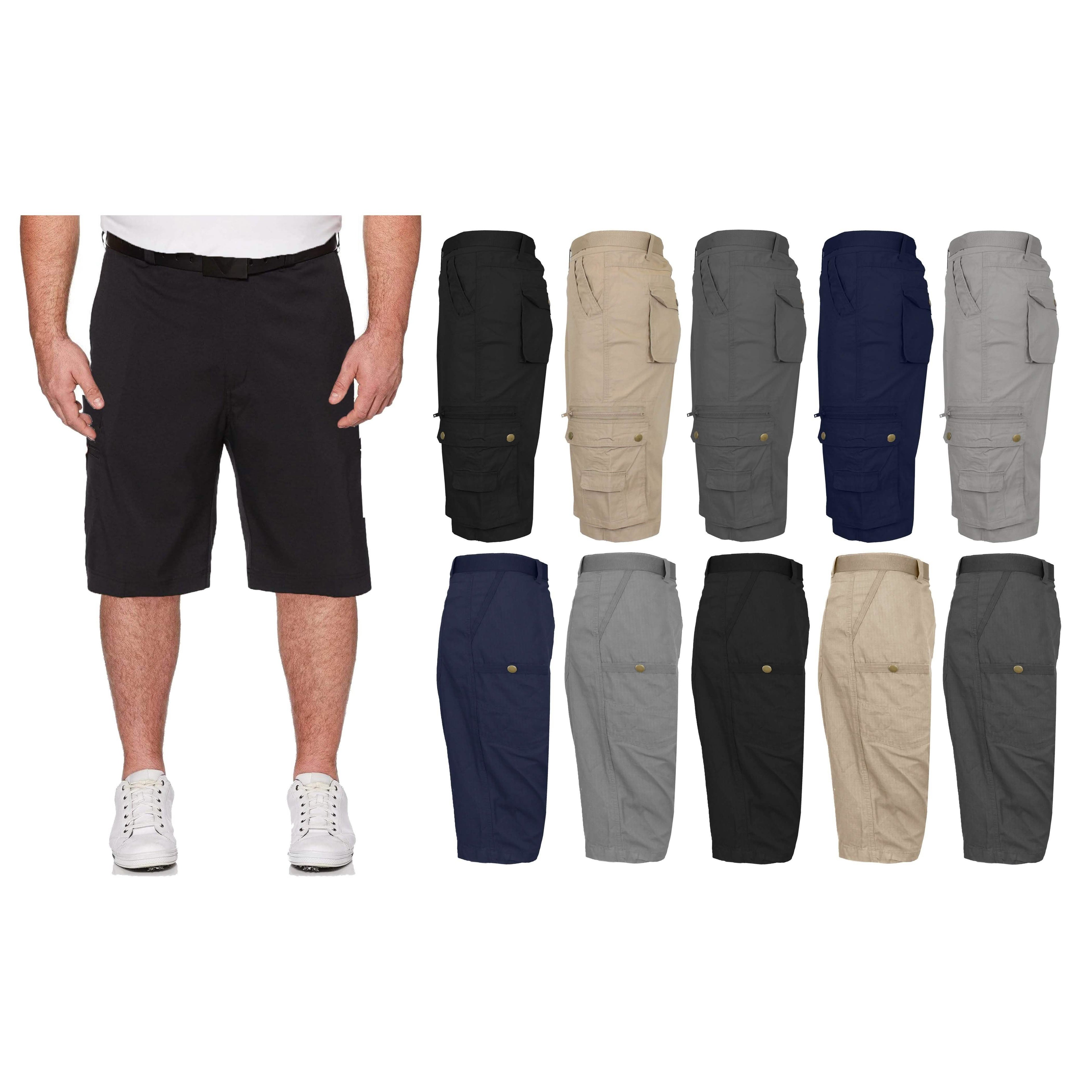 Men's Extended Size Cotton Cargo Utility Belted Shorts