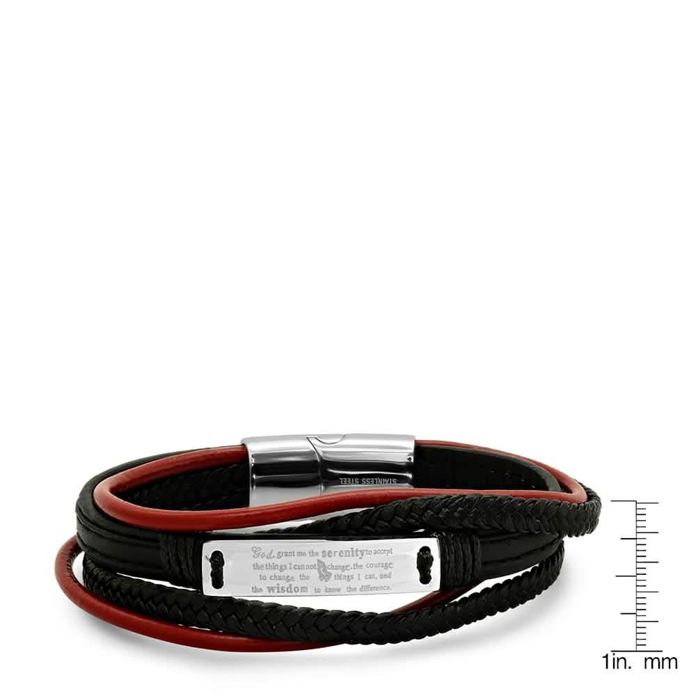 Men's Layered Leather With Stainless Steel Serenetiy Prayer Id Bracelet