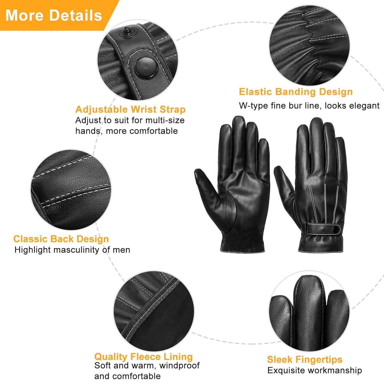Men's Leather Winter Gloves Touchscreen