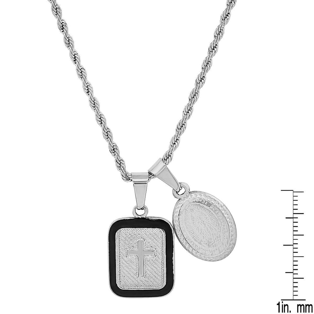 Men's Our Lady of Guadalupe and Black Enamel Dog Tag Pendant