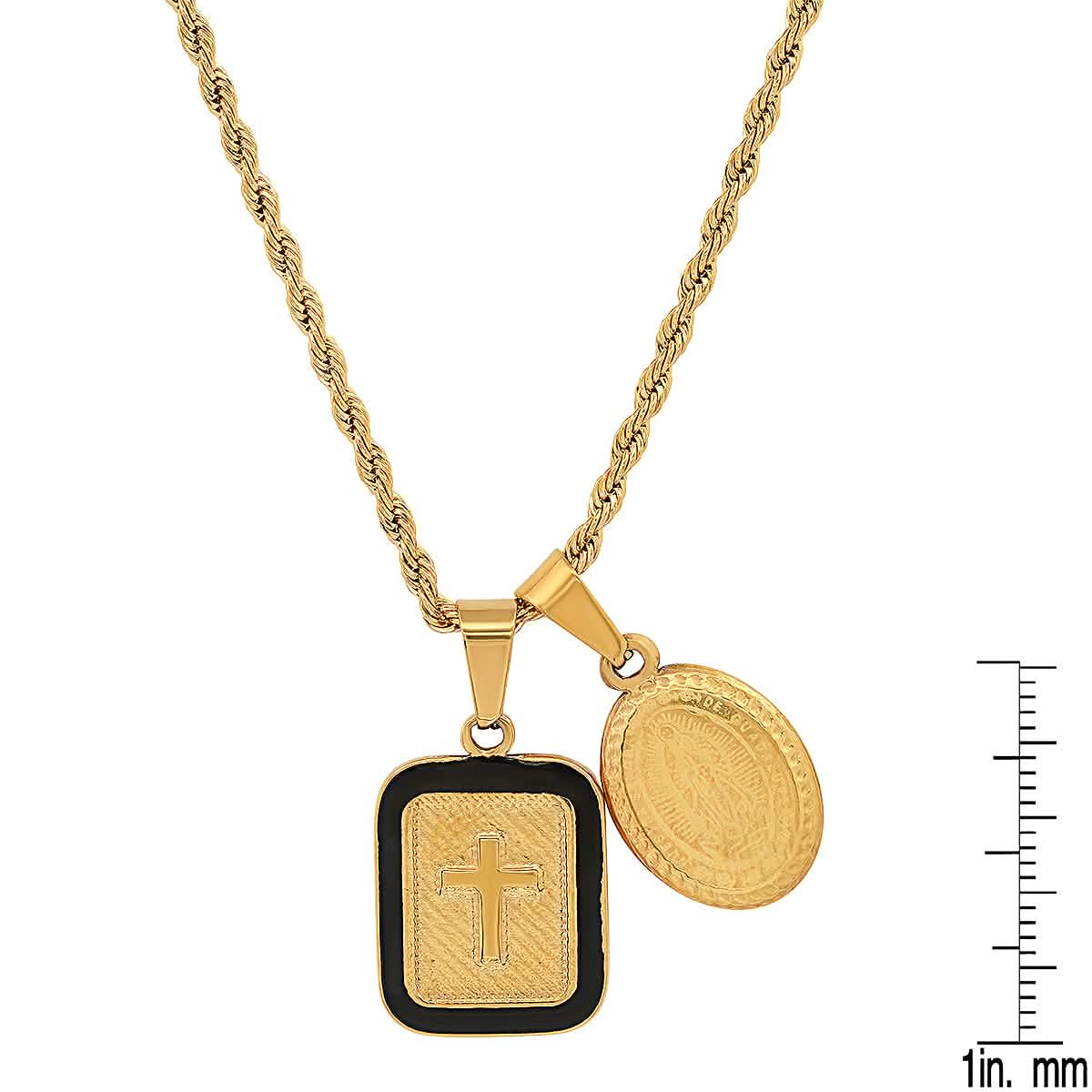 Men's Our Lady of Guadalupe and Black Enamel Dog Tag Pendant